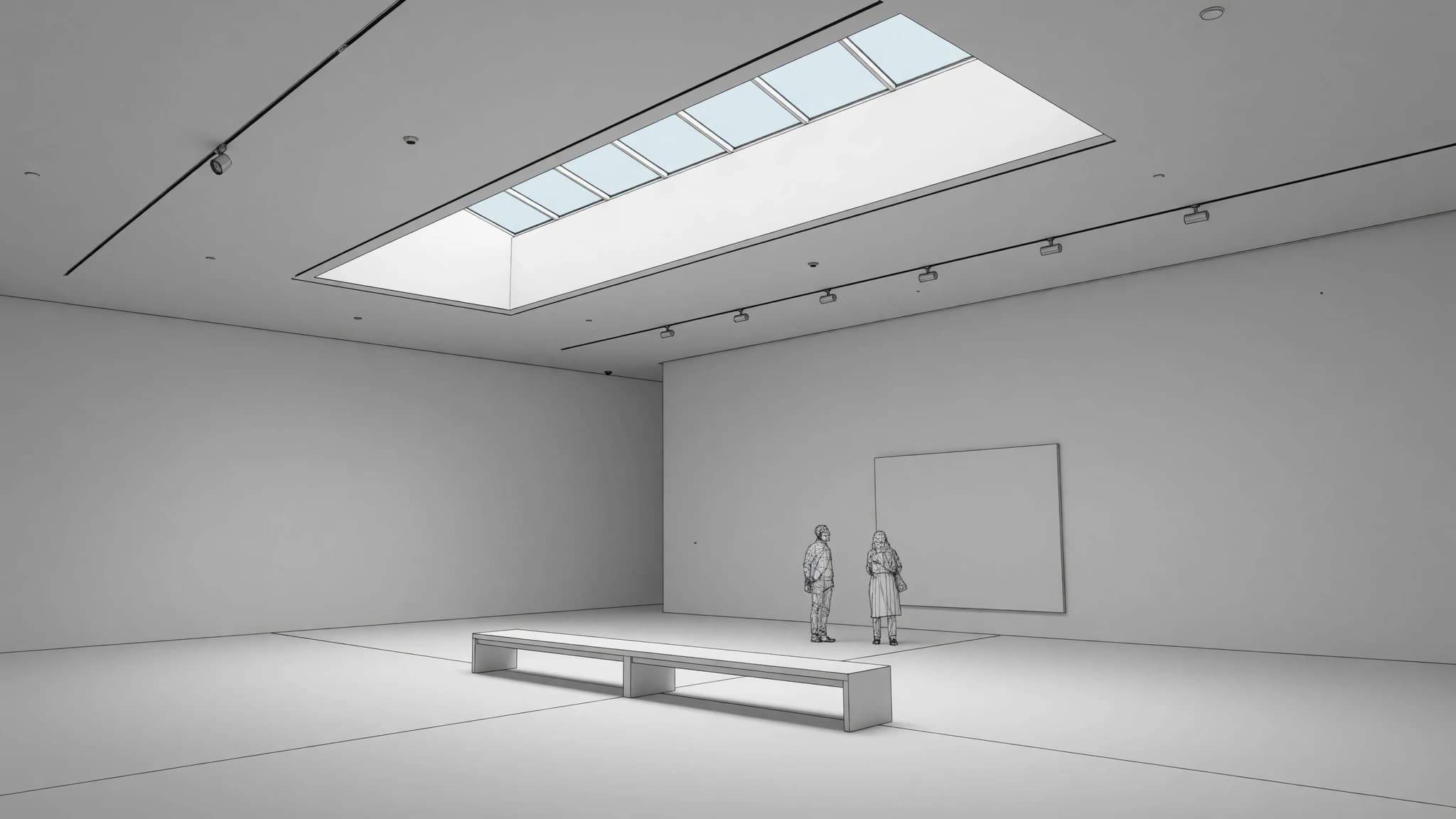 Clay-style architectural visualization of a curved museum building.
