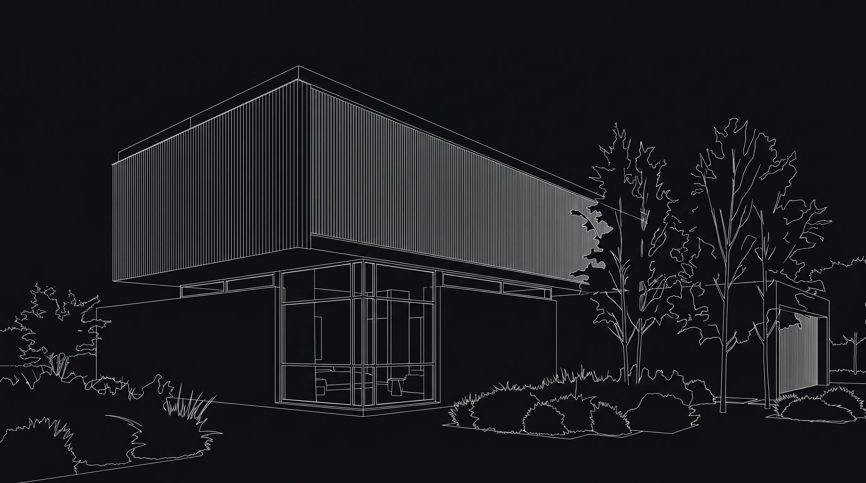 Architectural line drawing of a house