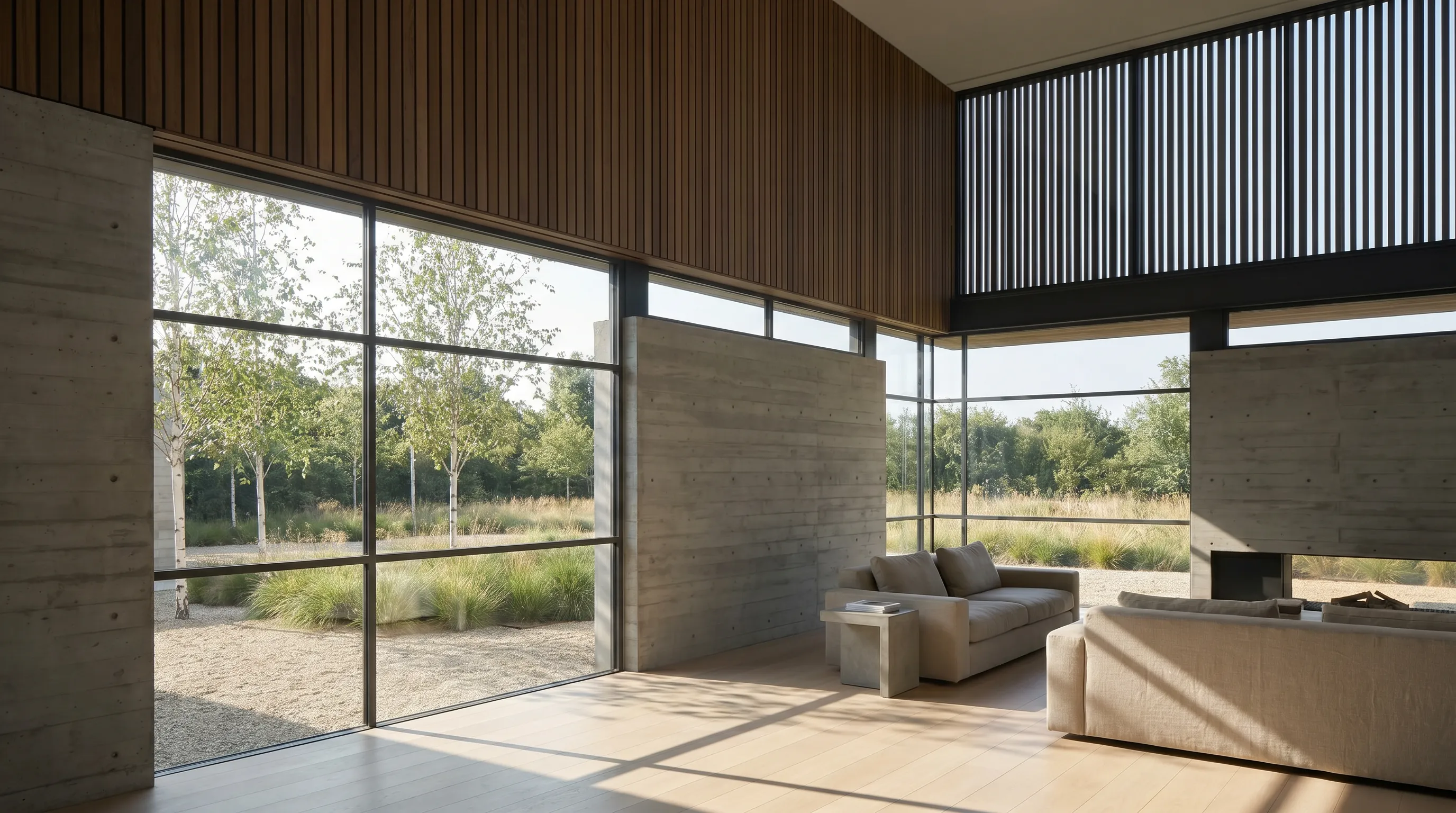 Photorealistic render of the living room