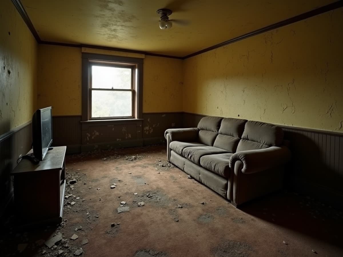 Worn living room photo before renovation, used as the starting image for Render a House renovation AI.
